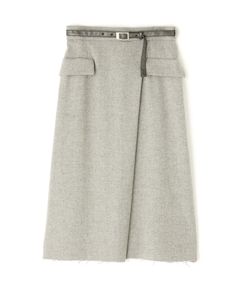クラシカルツイードレザーベルト付きスカート(グレー)毛 / 裏地あり / 合皮ベルト付き / 脇ファスナー / 0315220121