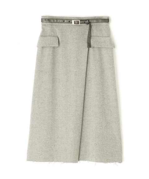クラシカルツイードレザーベルト付きスカート(グレー)毛 / 裏地あり / 合皮ベルト付き / 脇ファスナー / 0315220121
