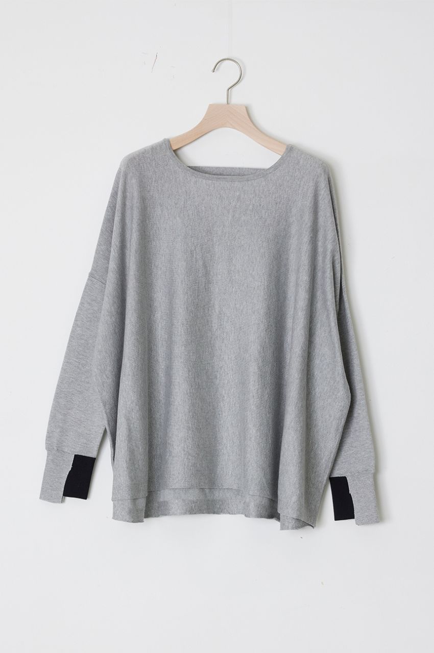 SEA ISLAND COTTON KNIT ROUND KNIT T (CLOUD) 綿 / 袖口配色 / 袖口スリット/ フレアライン / 柔らかい / 手洗い可 / ADWS-401-17