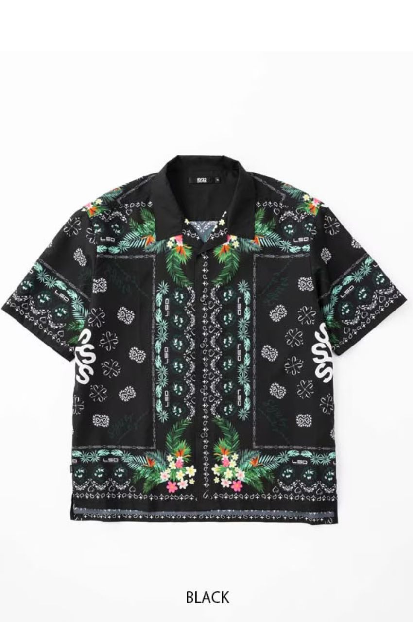BANDANNA GRAPHIC SHIRTS (BLACK) ポリエステル  / オープンカラー / バンダナプリント / 手洗い可 / 15030