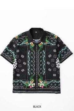 BANDANNA GRAPHIC SHIRTS (BLACK) ポリエステル  / オープンカラー / バンダナプリント / 手洗い可 / 15030