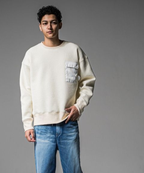 Stripe quilting drop trainer (OFF) コットン /   ストレッチスウェット / 胸ポケットサテン / キルティング / RC37-C-003