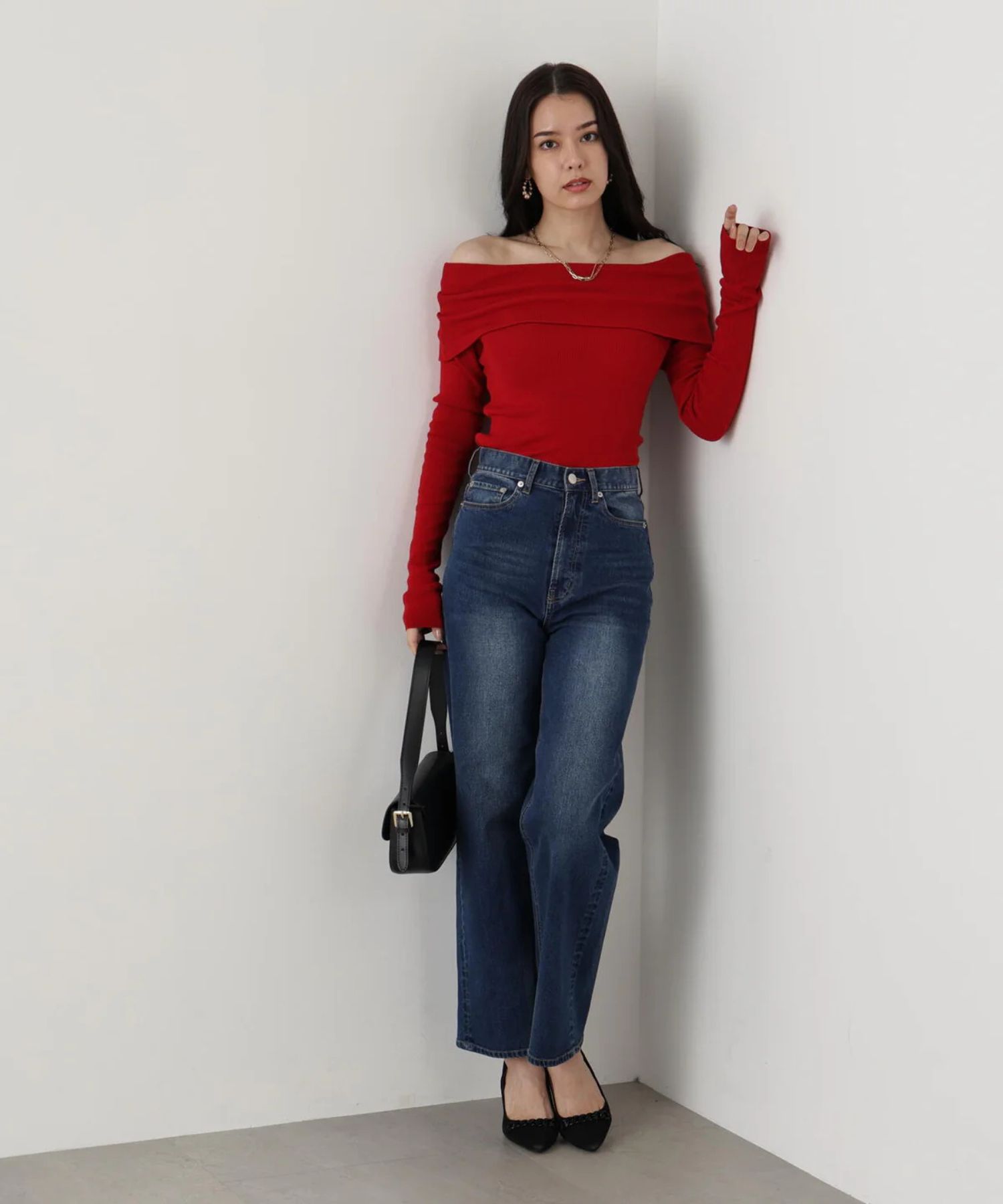 オフショルダー2WAYニットプルオーバー(レッド)ポリエステル / ウォッシャブル / 手洗い可 / かぶって着用 / 裏なし / ストレッチあり/ 0315270114