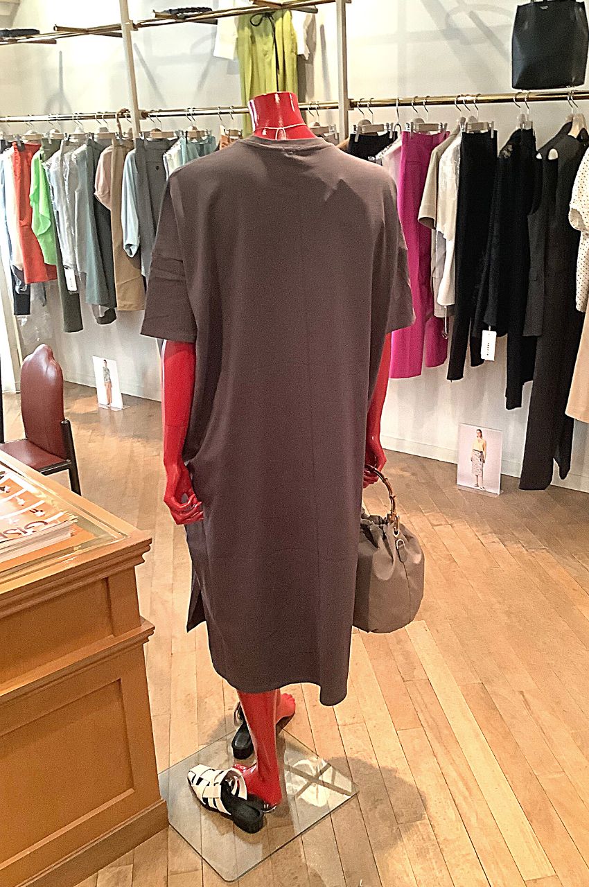 round halfsleeve dress (グレー) コットン100% / クルーネック  / 両サイドスリット