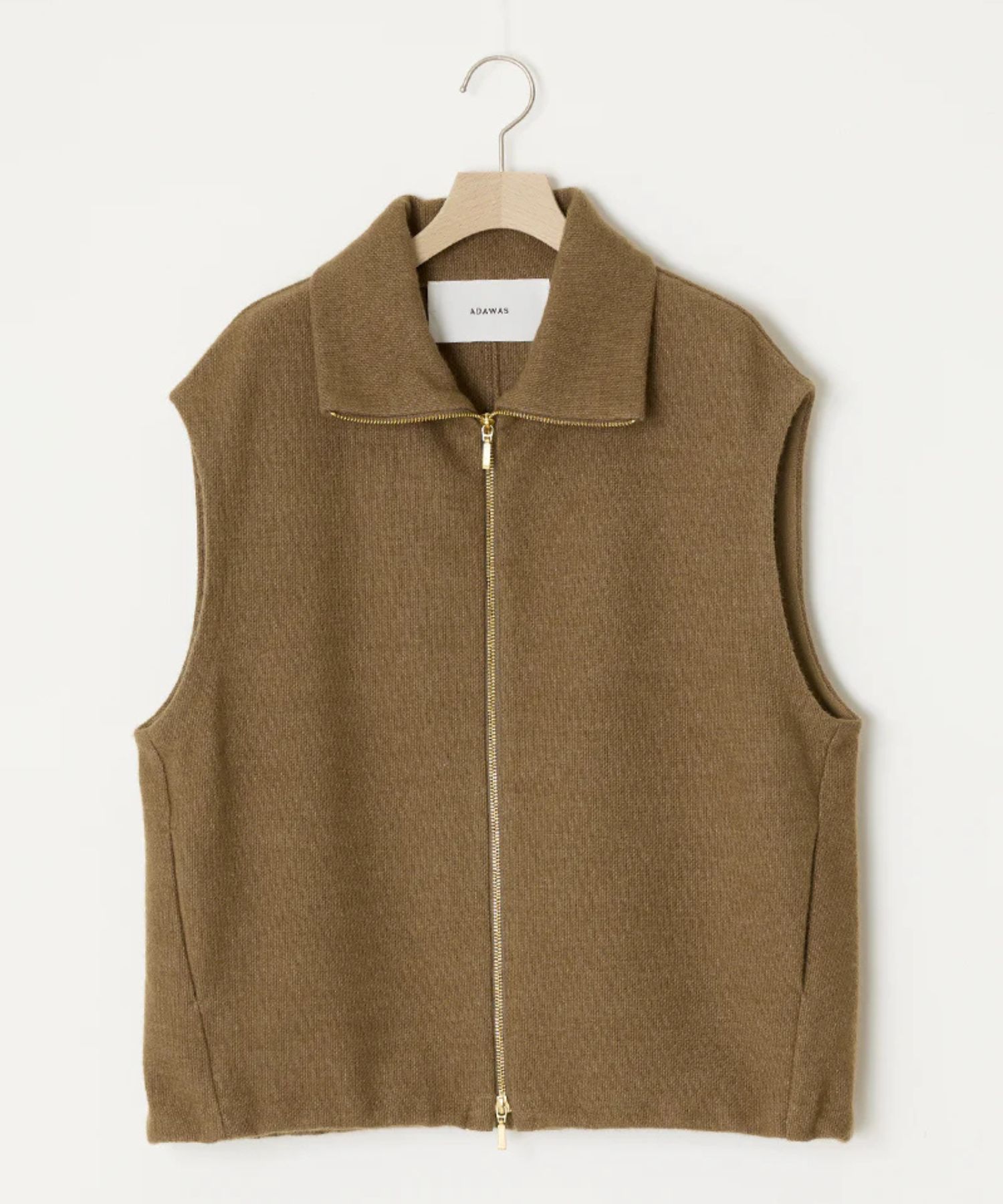 WOOL SILK BLENDED LIGHT ZIP VEST (TAUPE) 綿 / サイドポケット / ダブルZIP / 裾ドローコード / ADWS-501-22