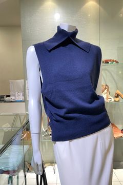ビックカラーカシミヤニットトップス(ネイビー)羊毛 / 手洗い可能