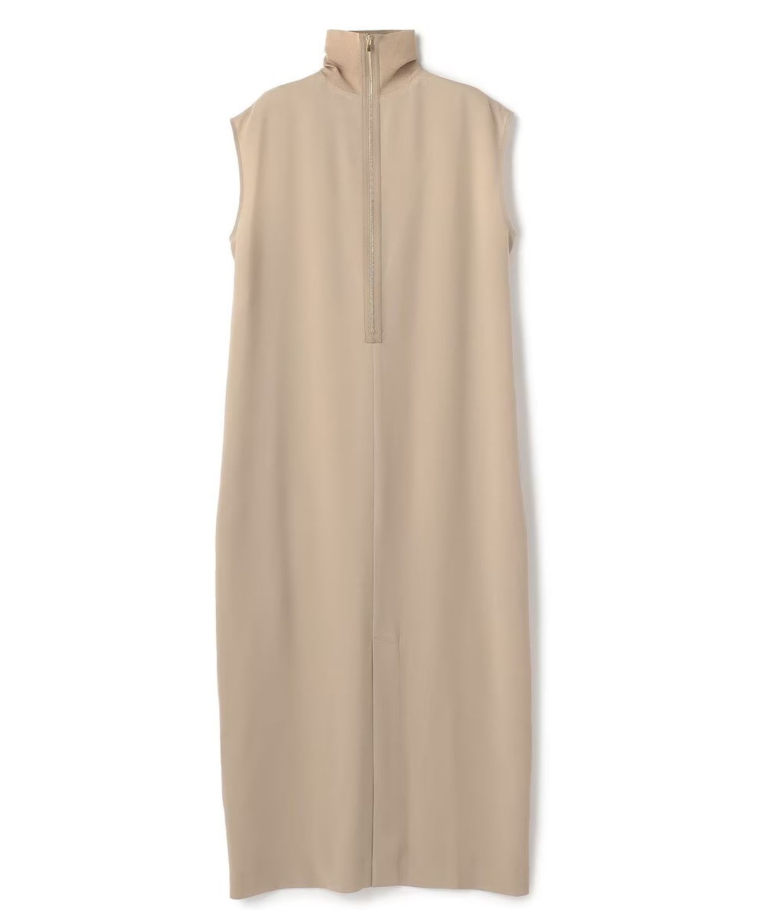 FLEUR / 異素材ネック ロングワンピース (Beige) トリアセテート / ノースリーブ /ゴールドファスナー /手洗可/ OPCWLM0404