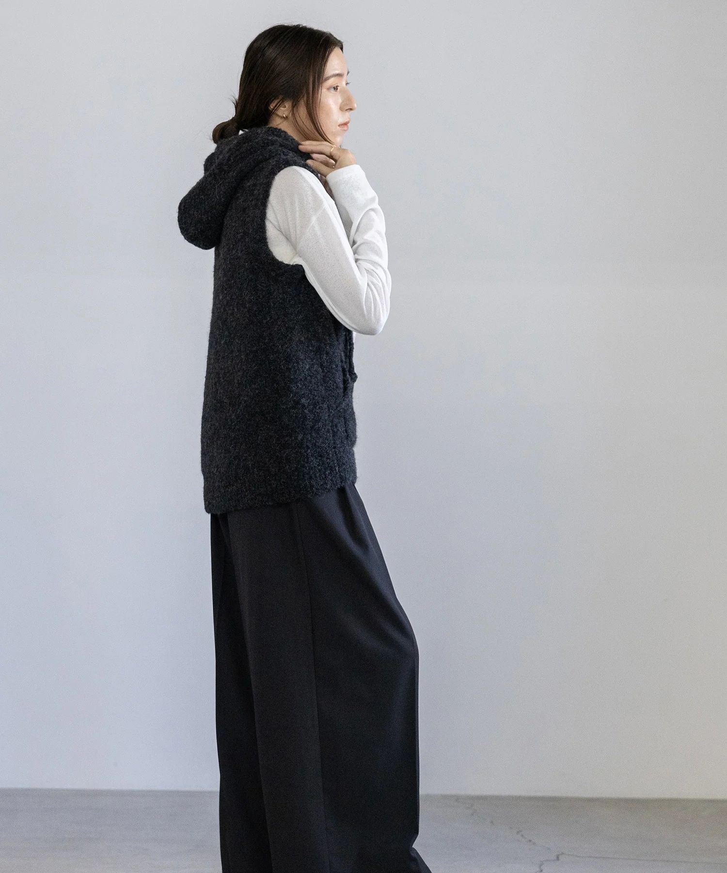 alpaca loop hoodie vest (C.GREY) アルパカ / 保湿性 / ベビーアルパカ / 静電気防止加工 / 軽量 / CT25318