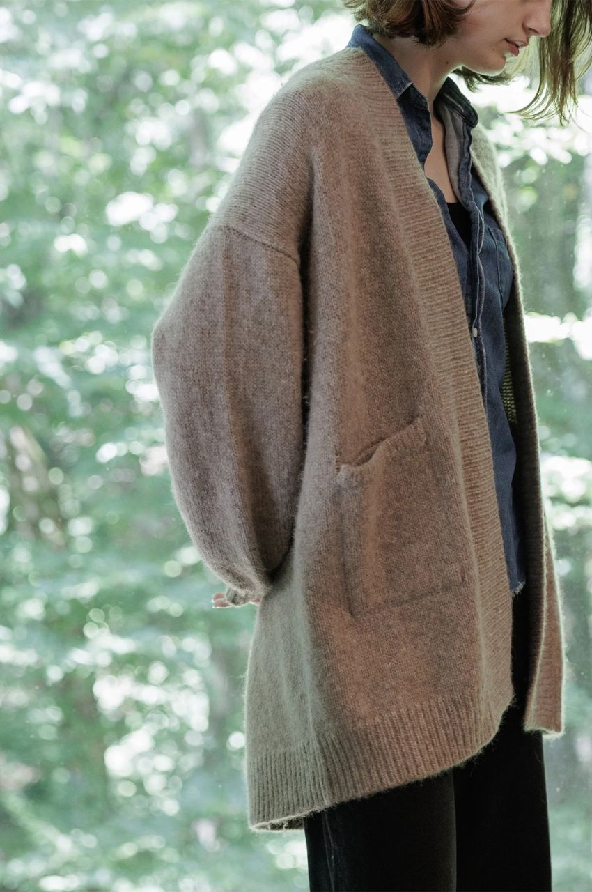 Alpaca wool cardigan  ( BEIGE ) アルパカ / ポケット付き / 静電気防止加工 / ルーズシルエット / CT24319
