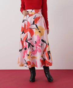 フラワープリントタフタフレアースカート(ピンク系)ポリエステル / ストレッチ無し / 裏地あり / くるぶしくらいの丈 / 脇ファスナーあき / 0316120120