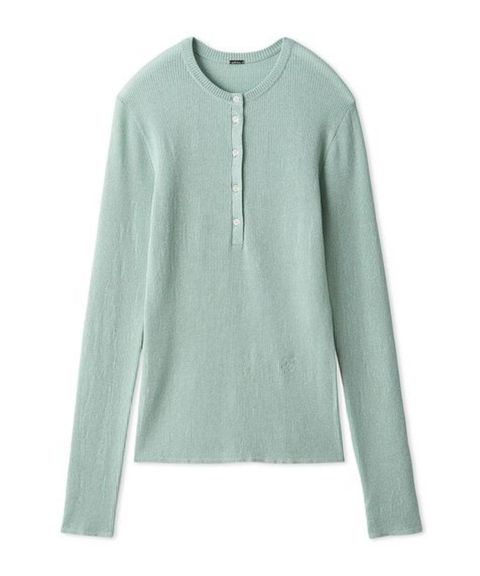 ヘンリーネックシアーリブニットプルオーバー (MNT) 綿 / ラメ / シェルボタン / 伸縮性有り / 09WNT254108