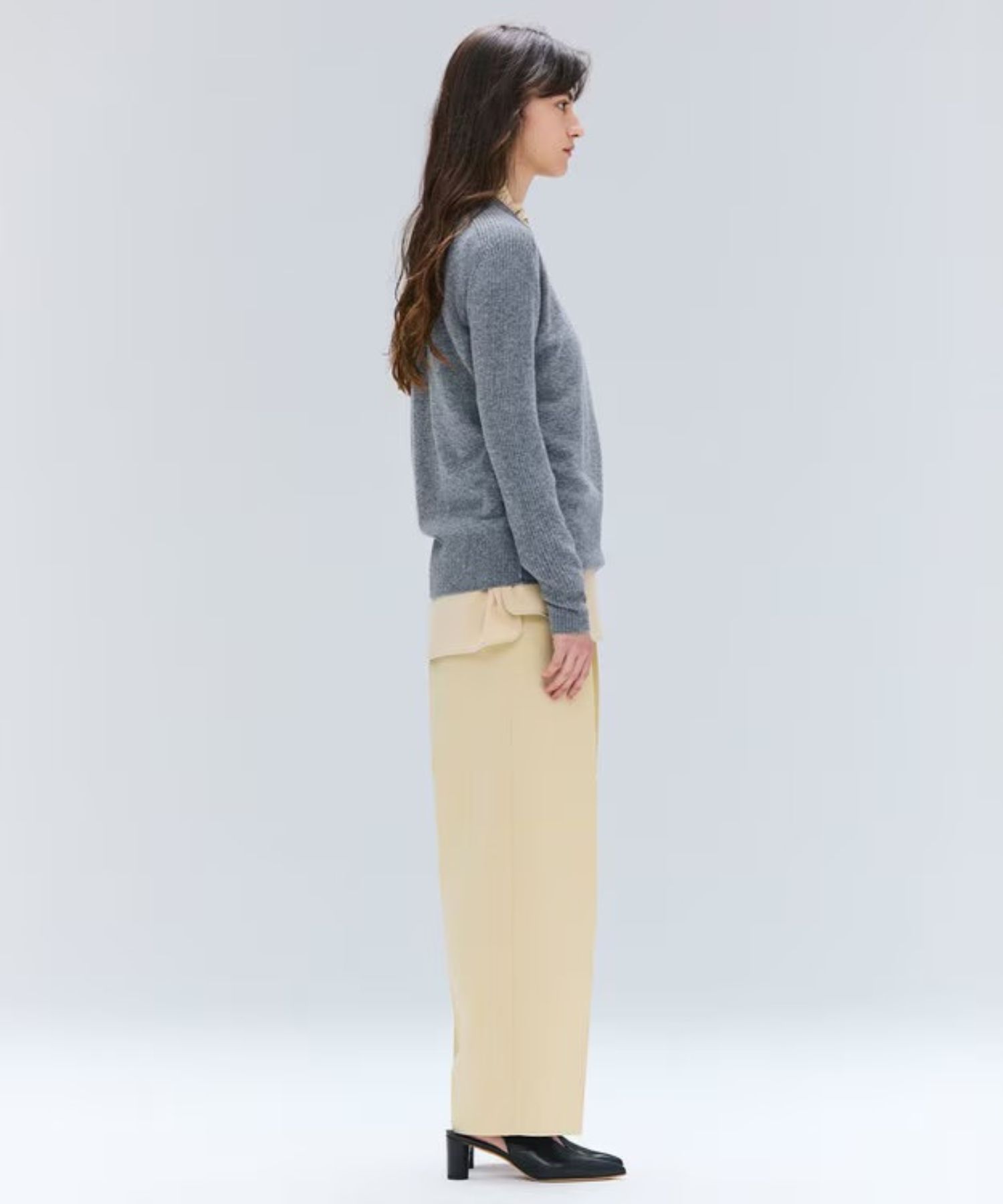 POMPE / ウールカシミヤ配色ラインクルーネックニット ( Charcoal×Off ) ウール / 手洗可 / カシミア混 / KRCWGW0400