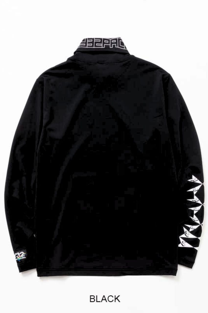 PRINTED SOFT TURTLE NECK TEE  (ブラック) ポリエステル / ストレッチ/ オリジナル  グラフィックロゴ / 14573