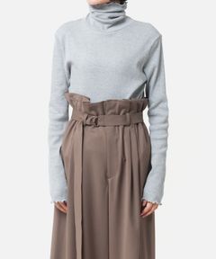 [Harriss × Keiko Okamoto] Cut-rib long turtleneck sweater (Gray) 綿 / ロングタートルネック / メローロック / 手洗可 / OK252-45231