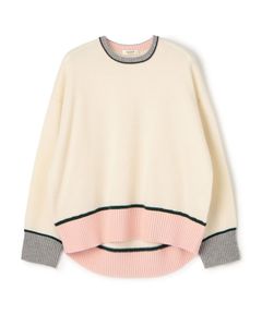 NZ LAMBS クルーネックプルオーバー ( ホワイト系 ) ウール / ドロップショルダー / 後ろ下がり / 伸縮性有り / 12-02-54-02206