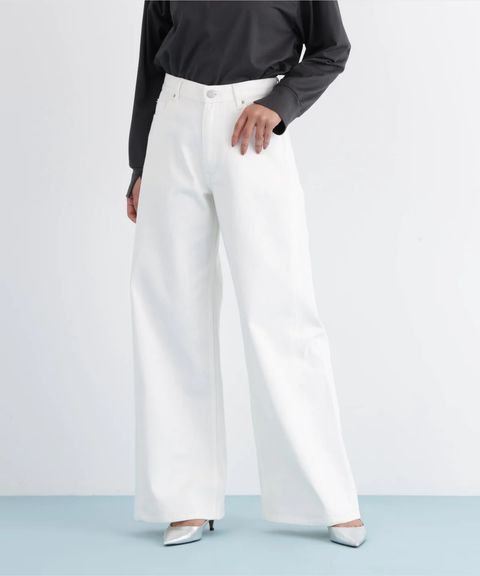 バギーデニムパンツ(ホワイト)コットン100% / ストレッチなし / 前あき / ポケット×5 / 0316130119