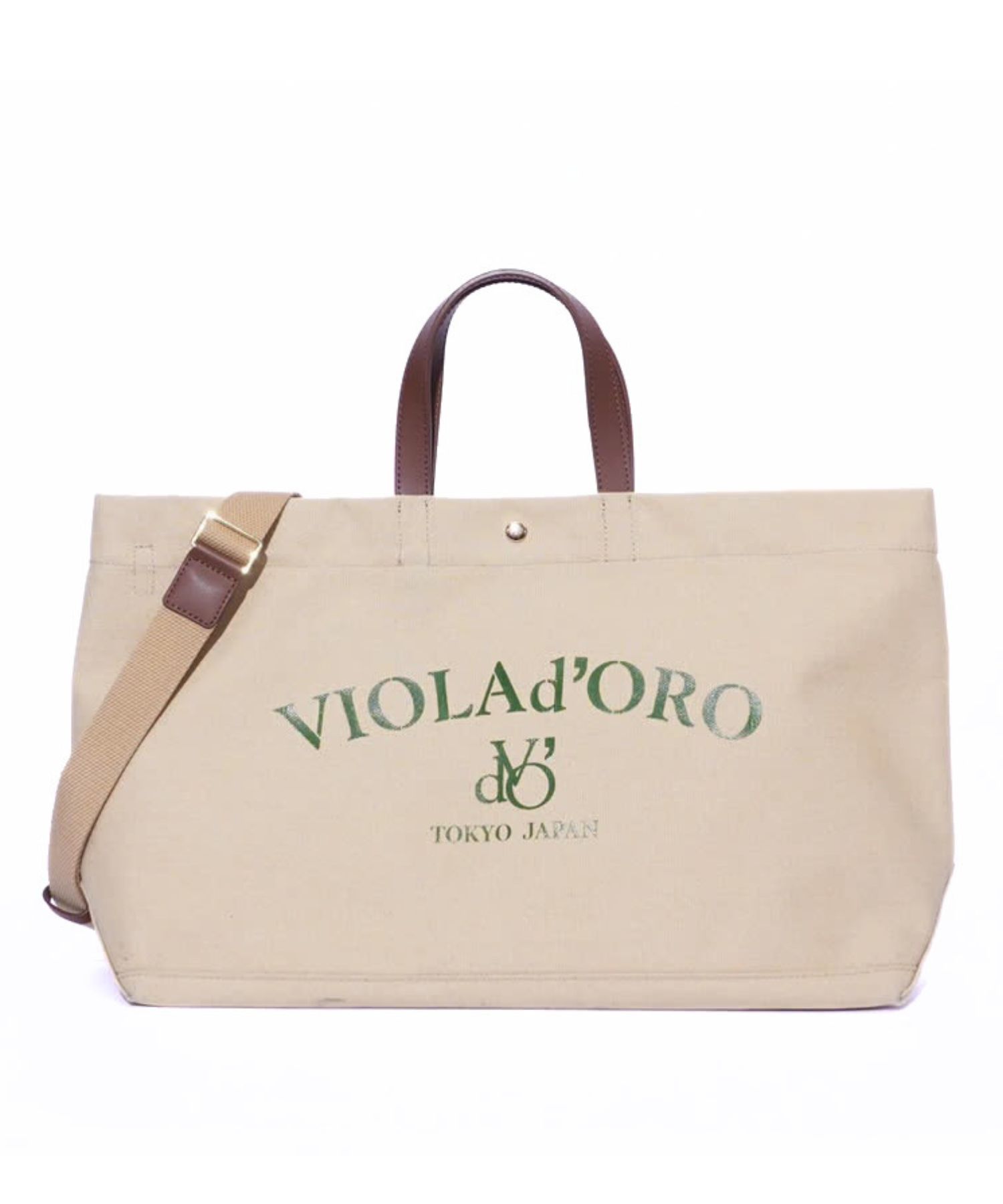 BIANCA  キャンバスバッグ (BEIGE(GREEN))コットン / スナップボタン / ショルダーストラップ(調節可) / PVC加工 / V-2316