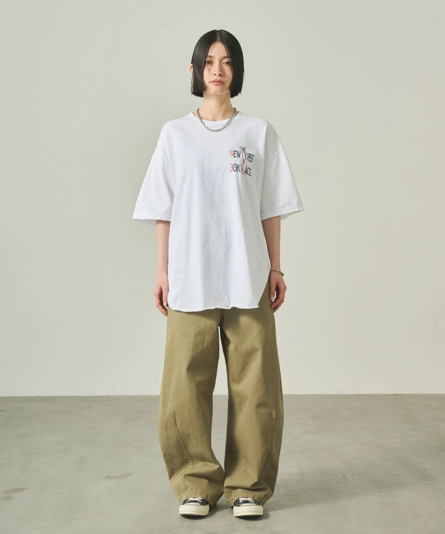 ヘムラウンドTEE-30Kレース-  (WHITE) 綿 / 前後プリント / 裾ラウンドカット / 透け感無し /MIL25SCS3452