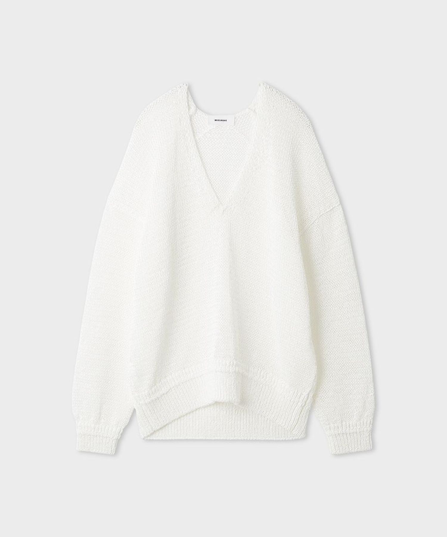 リネンタッチイージーVネックニット(ホワイト) ポリエステル / ウォッシャブル / 手洗い可 / MWNT262038