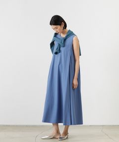 DRY JERSEY SLEEVELESS DRESS (ブルー) 綿 / ドライタッチ / フレアシルエット / 手洗い可 /  ADWS-501-06