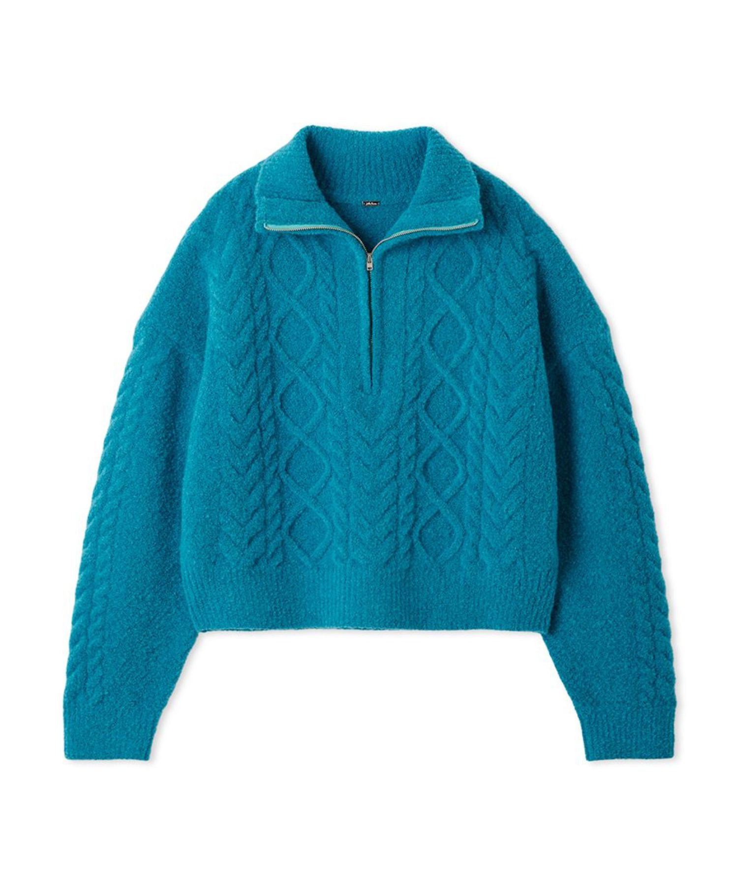 アランブークレーハーフジップニットプルオーバー ( BLU ) ウール / アラン柄 / 柔らかい / 短め丈 / 09WNT255065