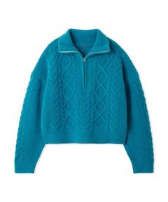 アランブークレーハーフジップニットプルオーバー ( BLU ) ウール / アラン柄 / 柔らかい / 短め丈 / 09WNT255065