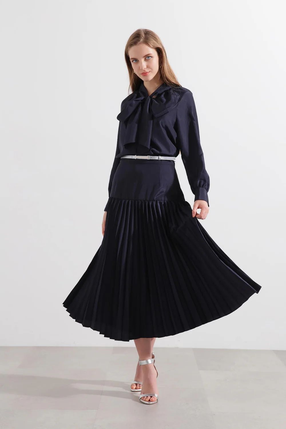 ヨークプリーツスカート (ネイビー) / ポリエステル 100% / 0315120220