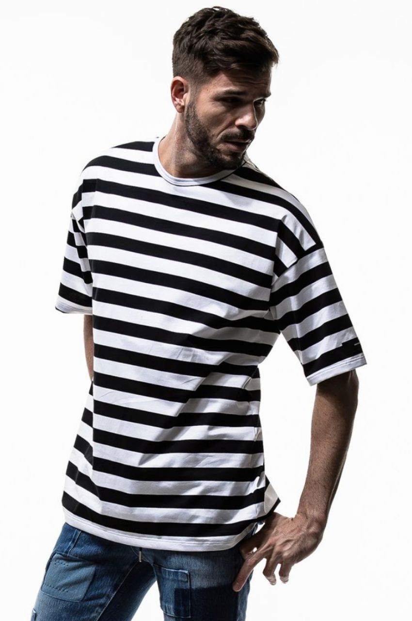オーバーサイズ クルーネックカットソー / loose jersey tee / ボーダー(太ピッチ)