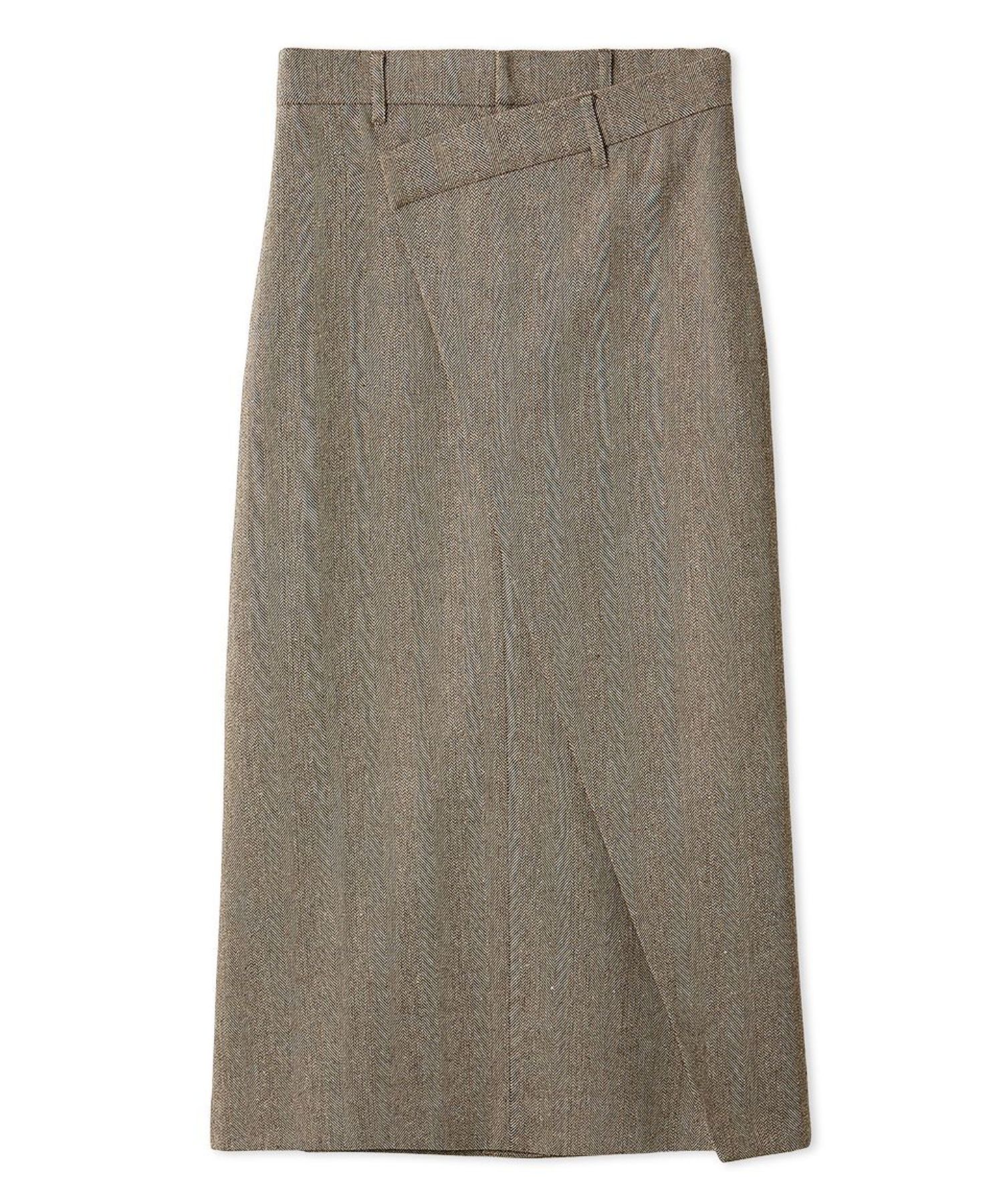 アシメストレートスカート ( BEG ) 綿 / 裏地有り / スリット/ へリーンボーン / 09WFS255016