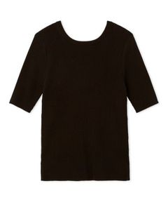 ハーフスリーブオーガニックリブニット (ダークブラウン) 綿 / 2WAY / 5分袖 / 裾スリット/ 手洗い可 / 09WNT252302