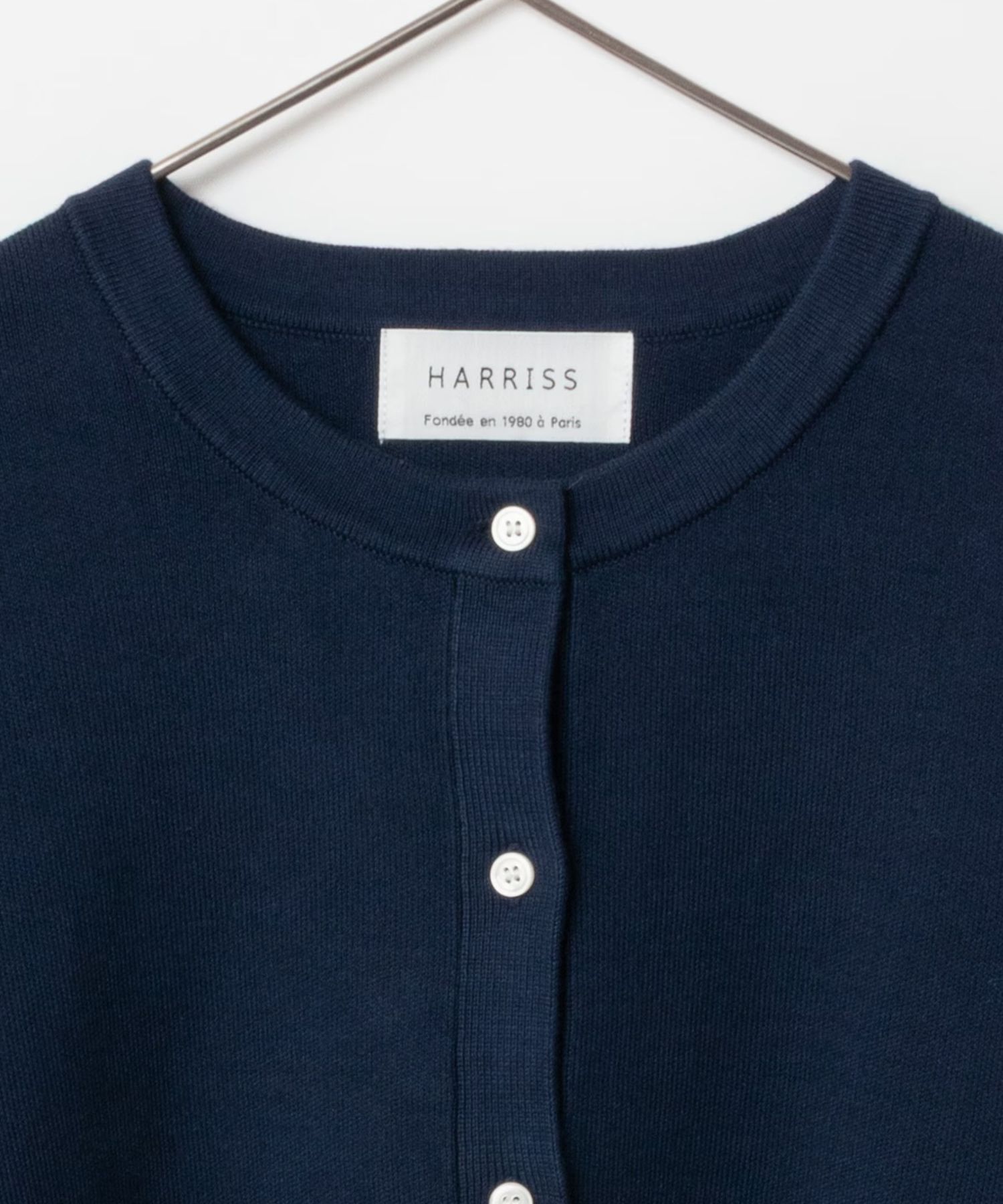 Crew Neck Knit Cardigan ( ネイビーブルー) 綿  / 柔らかい / ワッペン / 手洗可 / WN262-36481