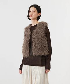 SHAGGY FAUX-FUR VEST( TAUPE) ポリエステル / フロントホック / サイドポケット/ 軽量ファーニット /ADWS-501-25