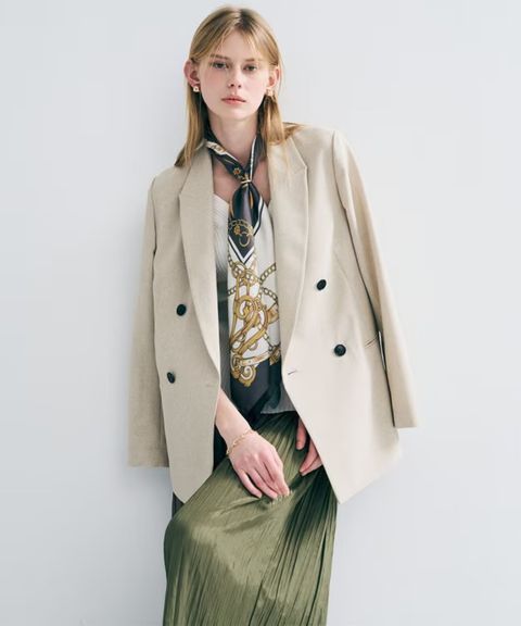 ウォッシャブルドライサップジャケット(シャンブレーベージュ) ポリエステル / ボクシーシルエット / JKUVLM0400