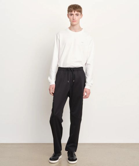 MENTORE メントーレ パンツ(ブラック) ポリエステル /テーパードシルエット / ウエストドローコード/ ロゴプリント / MCKZ0350103588