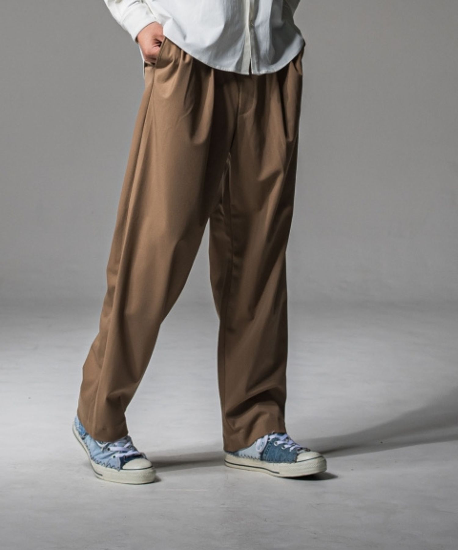 BEN PANTS( BEIGE ) ナイロン / ワイドパンツ / スラッシュポケット / 2タック / RC37-ST-038