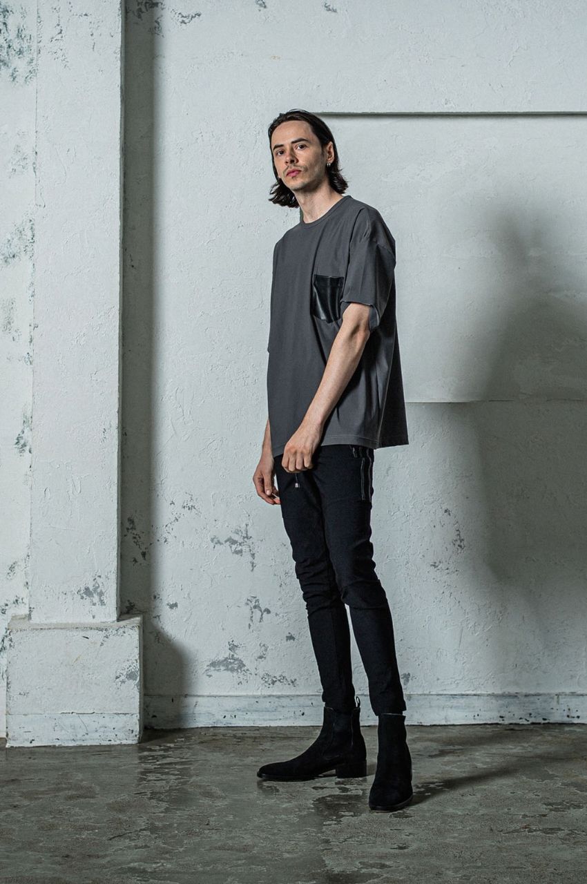 leather pocket overnylon T (グレー)ナイロン /ホームベース型ポケット / ストレッチ/ 速乾性 /RC35-T-005