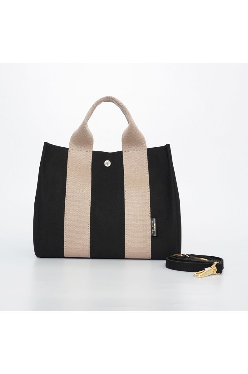 GINO / V-2217 / Black × Taupe / マイクロファイバースエードトートバッグ / Mサイズ / ジーノ（ブラック / トープ）ナイロン / ポリウレタン / 2WAY / ショルダーストラップ付き / スナップボタン開閉【正規販売店】