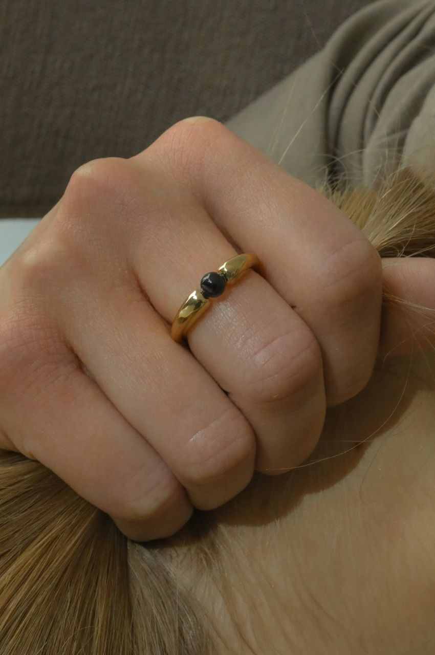 Lunar phase Thin Ring（Gold）2102005 / リング（ゴールド）シルバー925 / 18金ゴールドコーティング / 専用箱付き / ギャランティーカード付き / 日本製 / ブラックオニキス【正規販売店】