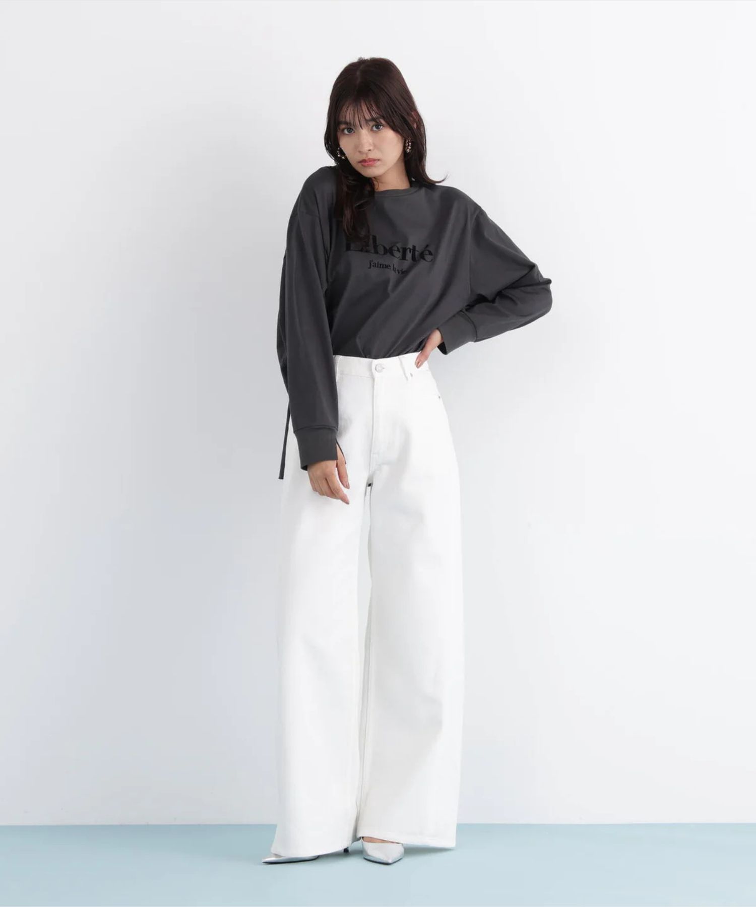 バギーデニムパンツ(ホワイト)コットン100% / ストレッチなし / 前あき / ポケット×5 / 0316130119