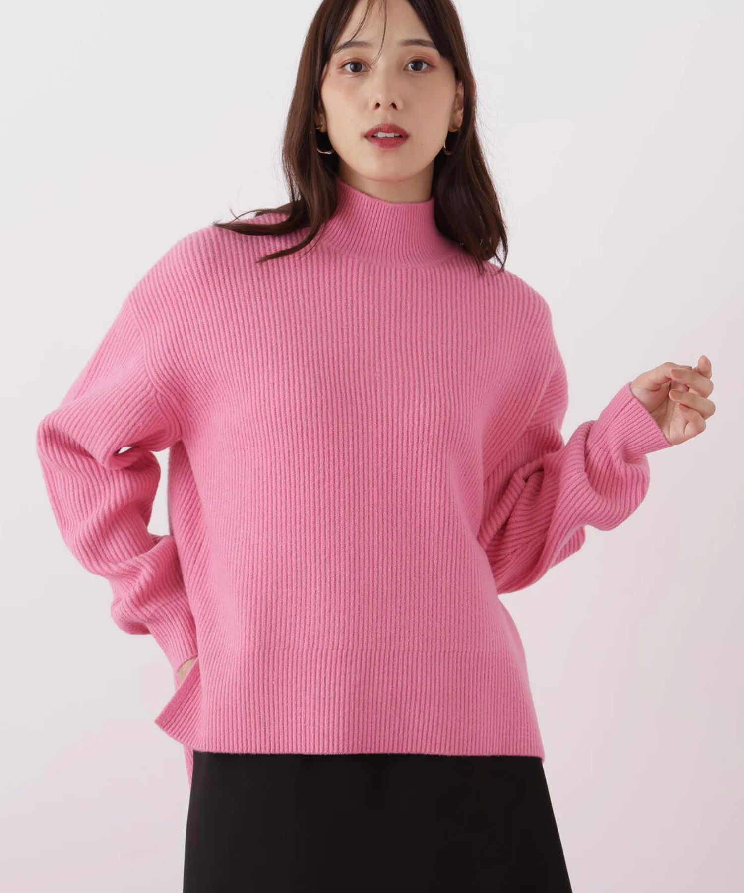 フードスヌード付きニットプルオーバー(ピンク)アクリル / ストレッチあり / かぶって着用 / スヌード付き/ 0316170131