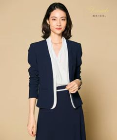 CINDY / ダブルカラージャケット ( Navy x White ) トリアセテート / ノーカラー / ストレッチ / 手洗可 / シーズンレス / JKCWLS0718