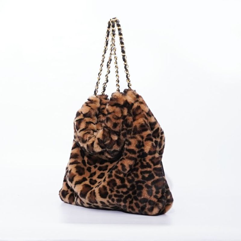 エコファートートバッグ(Leopard beige(Black) ) ポリエステル /  マグネット開閉 / チェーンショルダー /  V-8924