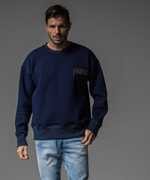 Stripe quilting drop trainer (NAVY) コットン /   ストレッチスウェット / 胸ポケットサテン / キルティング / RC37-C-003