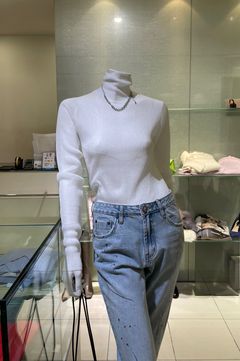 リブタートルネック ニットトップス / ウォッシャブル