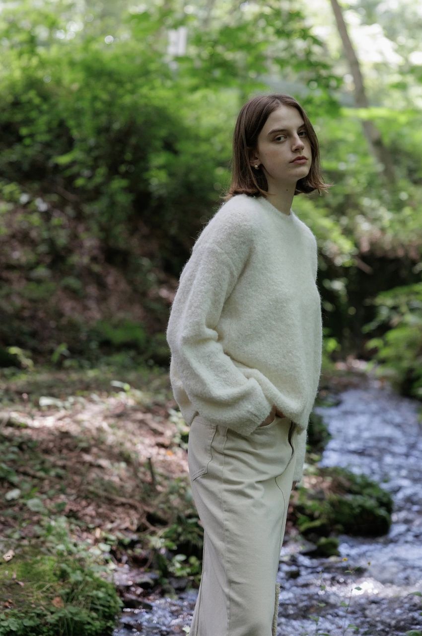Alpaca loop loose pullover (WHITE) アルパカ / クルーネック / 軽量 / 静電気防止加工 / CT24320