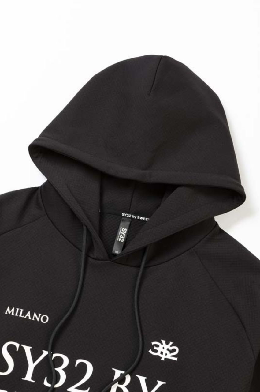 SPIRAL KNIT P/O HOODIE  (ブラック) ポリエステル/ ロゴプリント / 軽量 / セットアップ対応 / 15010