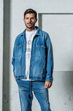 DENIM JERSEY OVER CPO (ライトインディゴ) 綿 / ストレッチ / 水牛ボタン / ドロップショルダー / RC35-JK-002-2