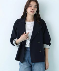 ソフトオックスショートトレンチコート(ネイビー)ポリエステル / ストレッチあり / 前釦あき / 前ポケット×2 / 0316151221