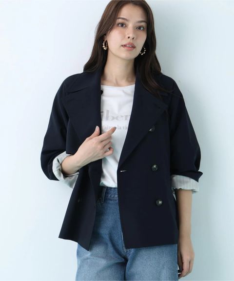 ソフトオックスショートトレンチコート(ネイビー)ポリエステル / ストレッチあり / 前釦あき / 前ポケット×2 / 0316151221