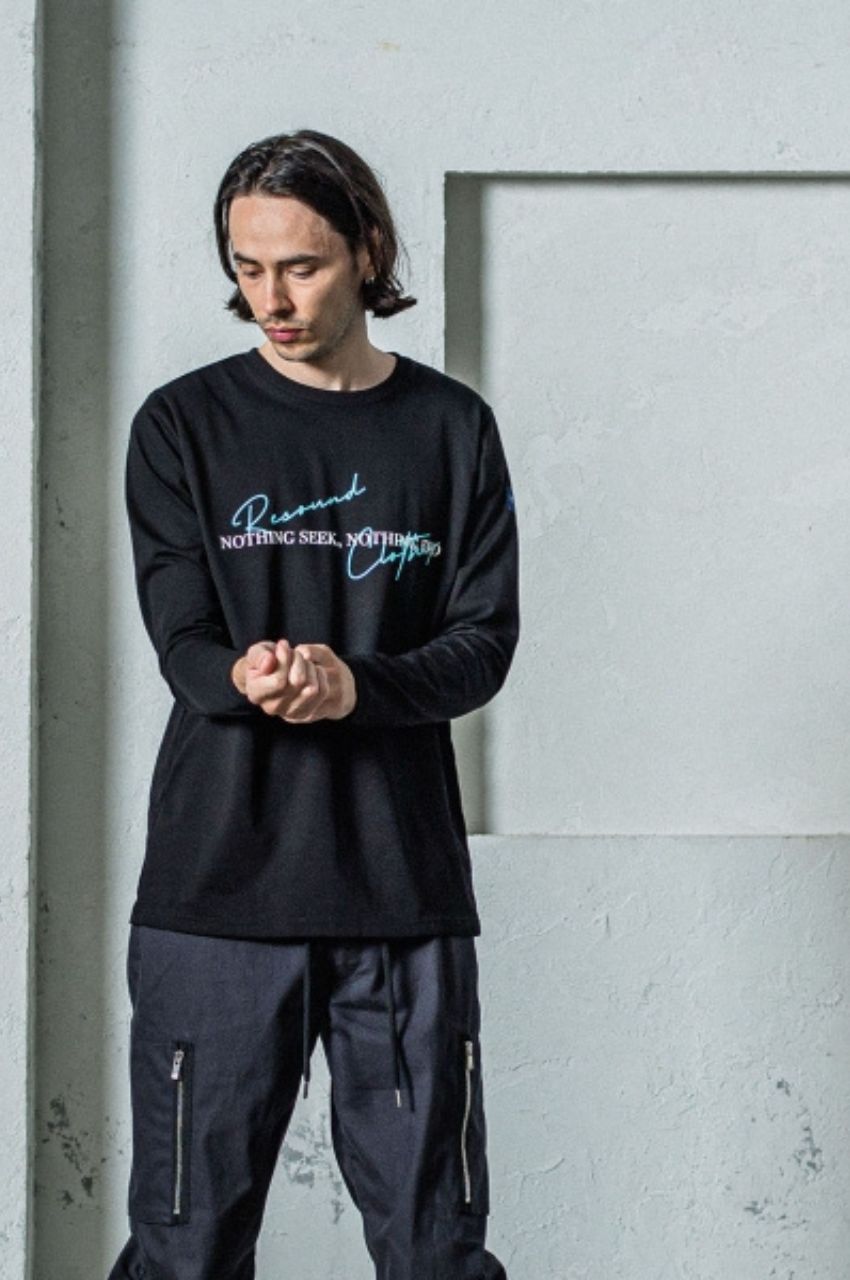 NSNF longsleave Tee ( ブラック) コットン / フロントロゴ / 袖細め / ボックスシルエット / UV / RC35-T-009